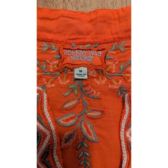Johnny Was Workshop Orange Floral Embroidered Boho Bell Sleeve VNeck Top Medium - Picture 4 of 7
